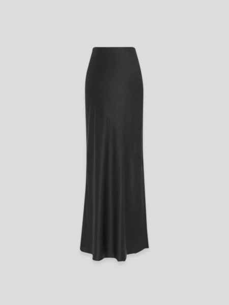 Satin Long Skirt - black