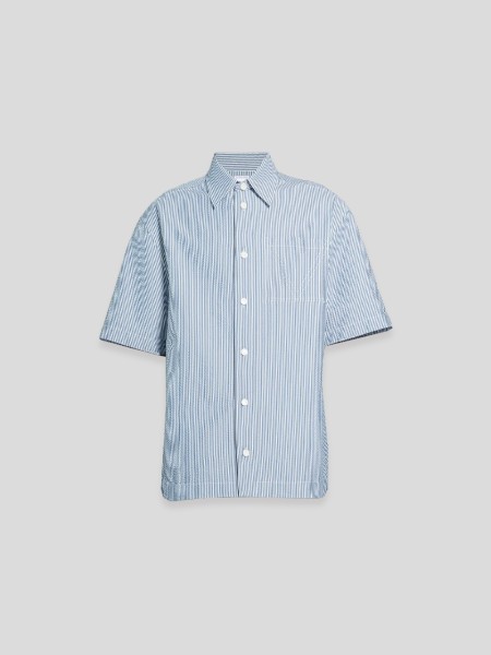 Pinstriped Short Sleeve Shirt - blue white