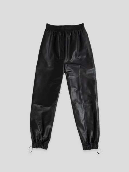 Elasticated Leather Trousers - black