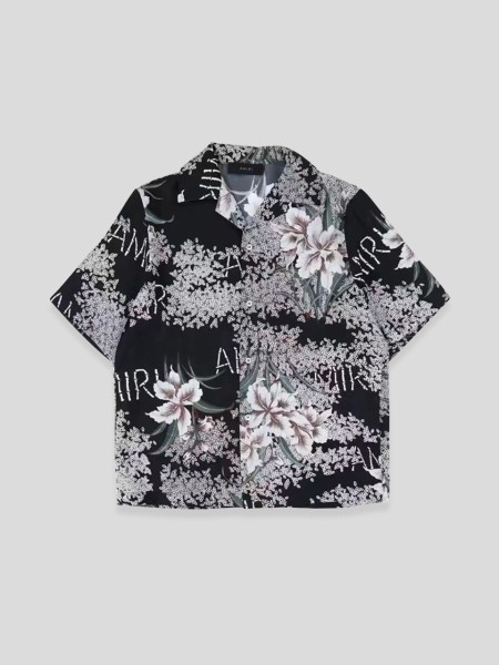 Floral Print Bowling Shirt - black