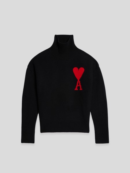 Ami De Coeur Funnel Neck Sweater - black red