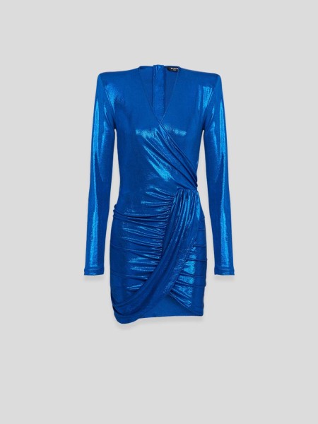 Draped Jersey Lamé Dress - blue