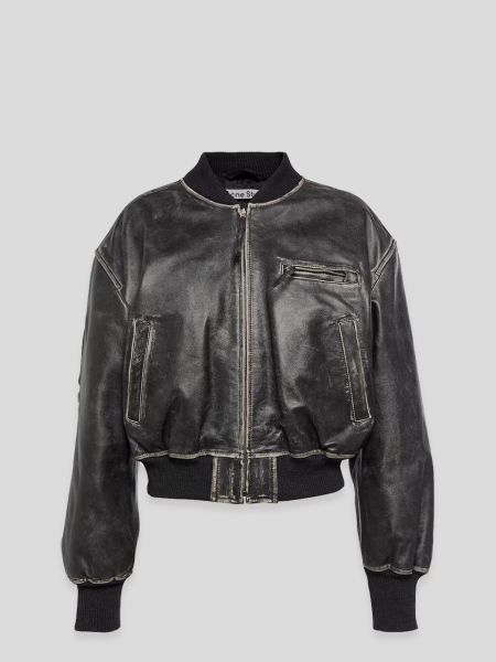 Leather Bomber Jacket - black