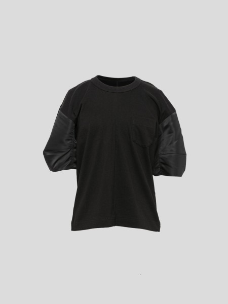 Nylon Twill x Cotton Jersey T-Shirt - black