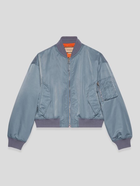 Printed Nylon Bomber jacket - multi blue