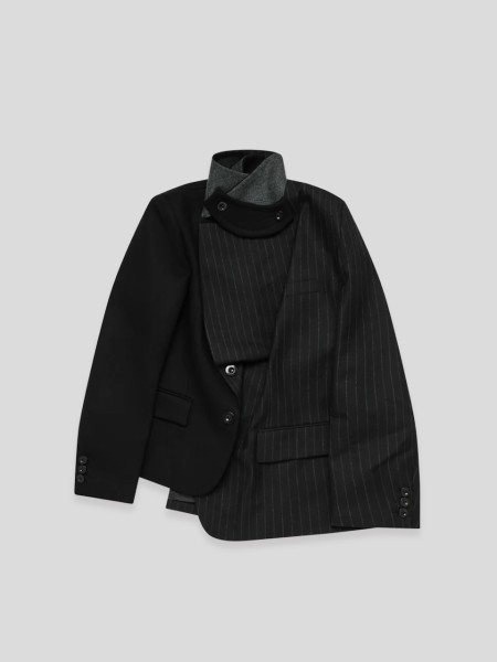 Chalk Stripe x Wool Melton Jacket - black