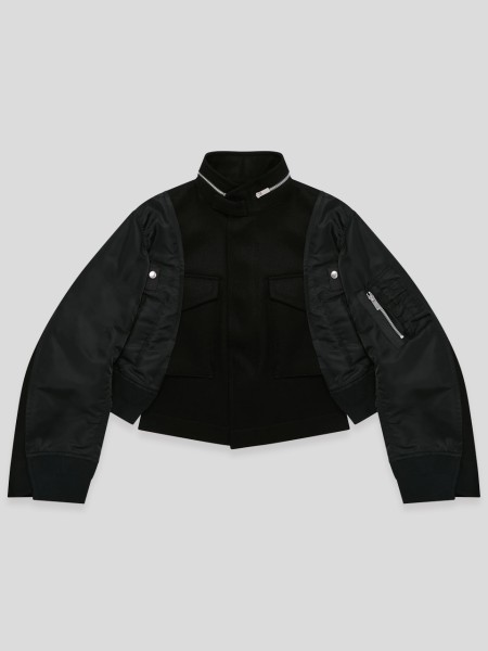 Wool Melton x Nylon Twill Jacket - black