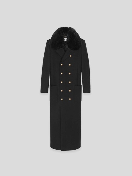 Long Double-breasted Coat - black