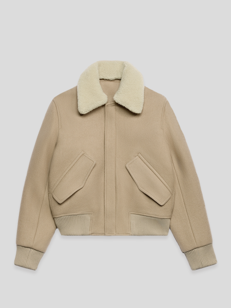 Shearling Collar Jacket - beige