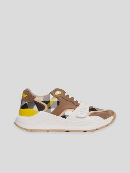 Check, Suede and Leather Sneakers - beige
