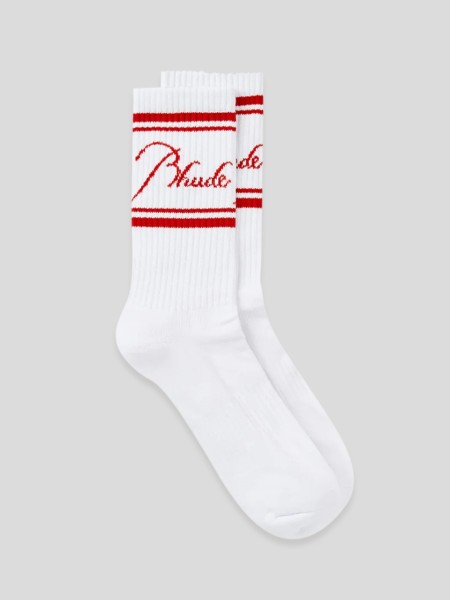 Rhude Script Logo Sock - white red