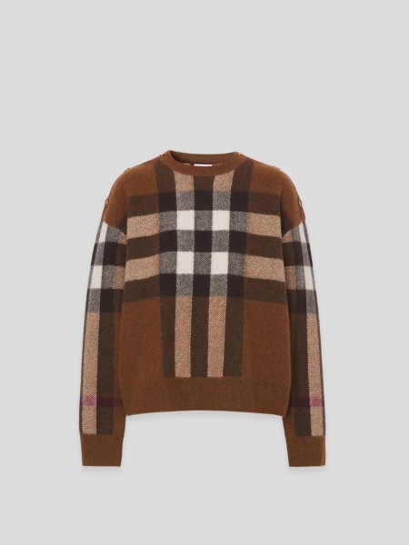 Exaggerated Check Sweater - brown