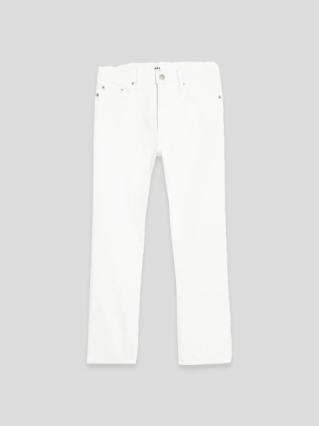 Cropped Slim Fit Trousers - beige white