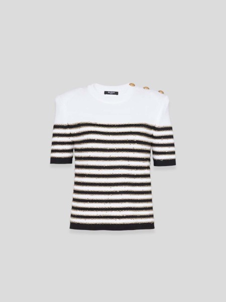 Striped Knit Top - white black