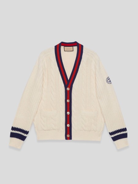 Cable Knit Cardigan - white blue