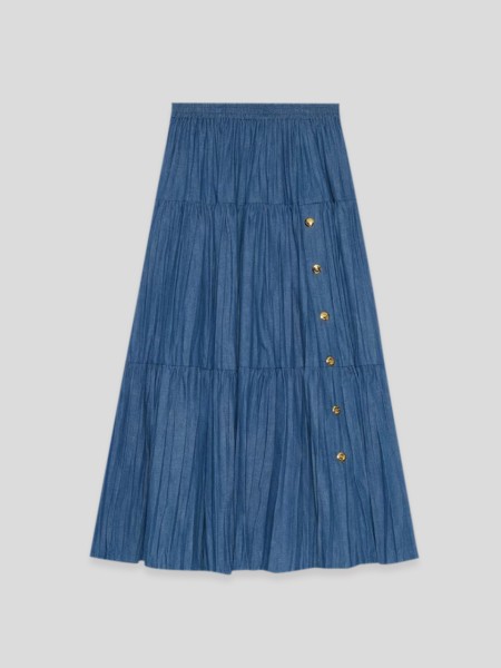 Pleated Denim Trousers - blue