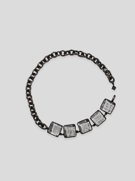 Short Silver Pave Chain Necklace - Crystal