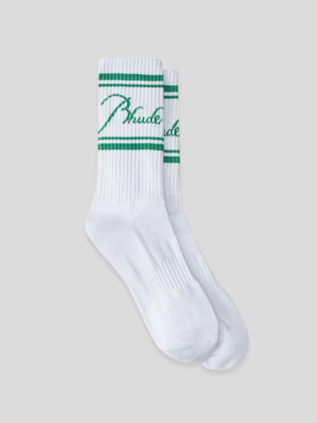 Rhude Script Logo Sock - white green