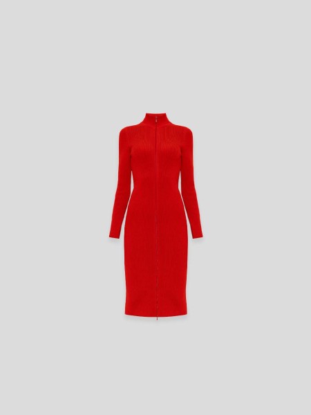 Zip-up Midi Dress - red