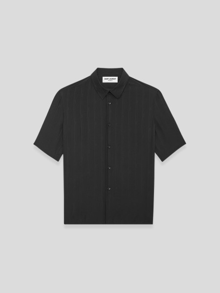Shiny Cassandre Striped Silk Shirt - black