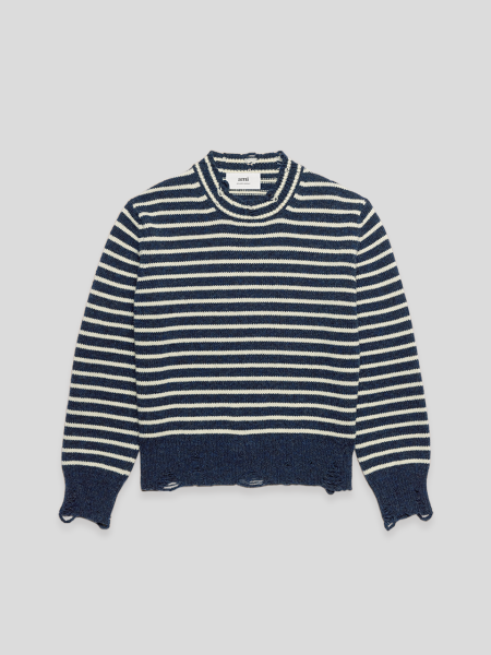 Striped Cut Out Sweater - dark blue