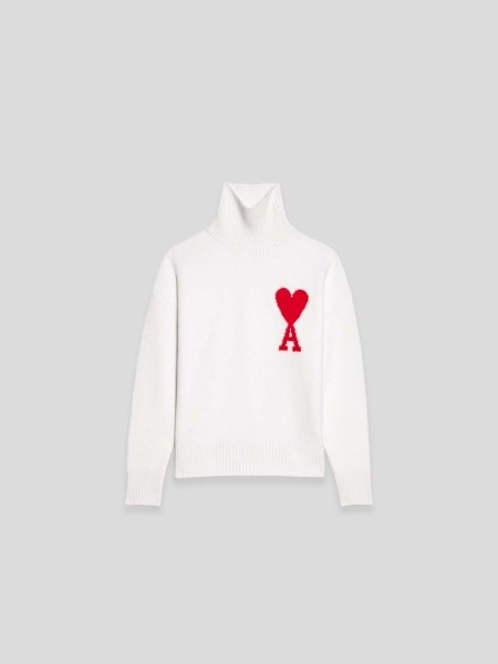 Ami De Coeur Funnel Neck Sweater - white red
