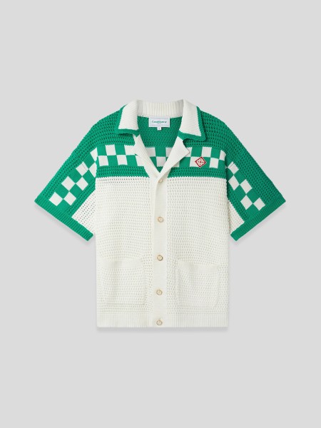 Shirt Faux Crochet - white green