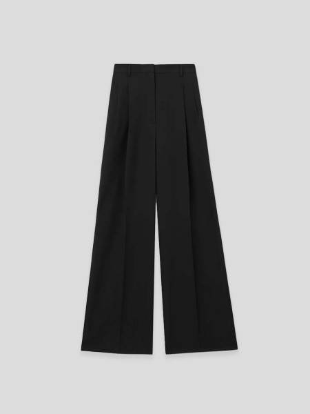 Pleated Wool Wide-leg Trousers - black