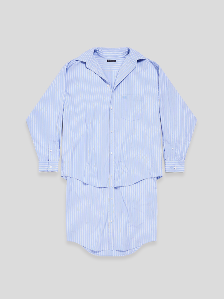 Layered Shirt Dress - blue white