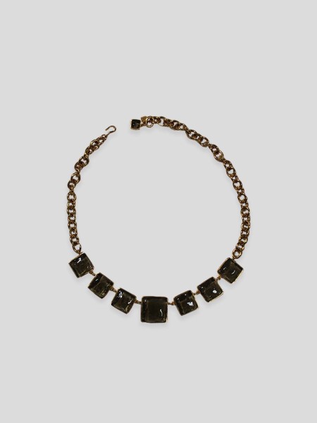 Pavé & Chain Necklace - grey