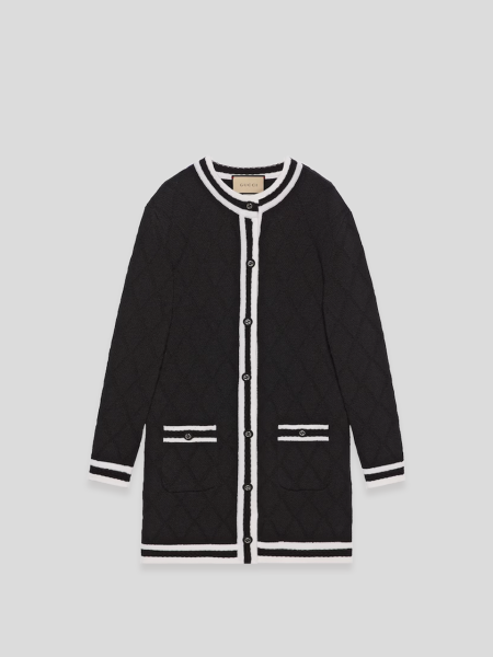 Wool Piquet Coat - black white