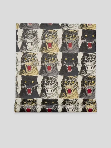Tiger Face Print Wallpaper - multi white