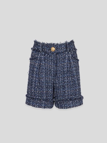 Tweed High-waisted Shorts - multi blue